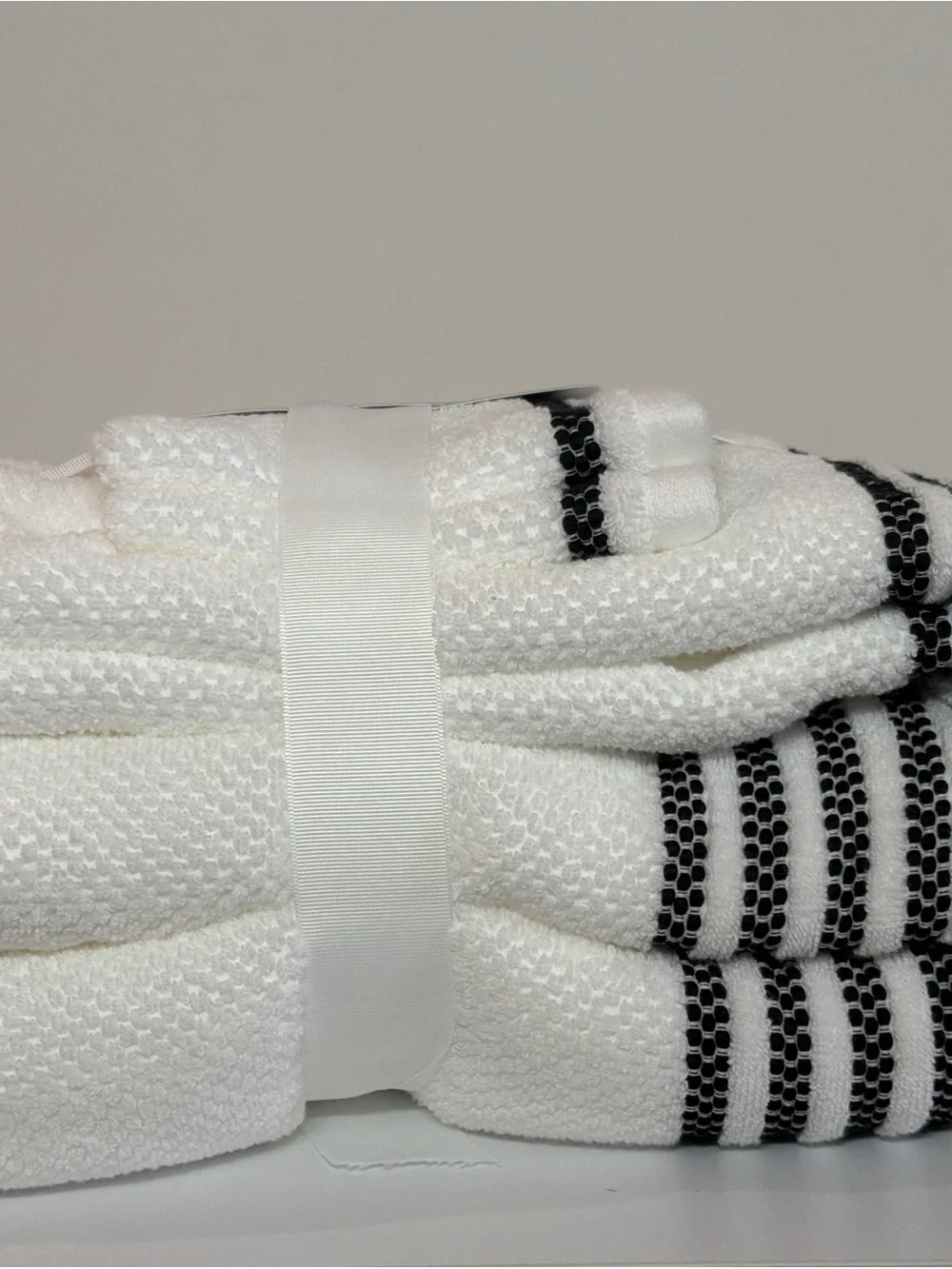 White Towels with Black Striped Trim